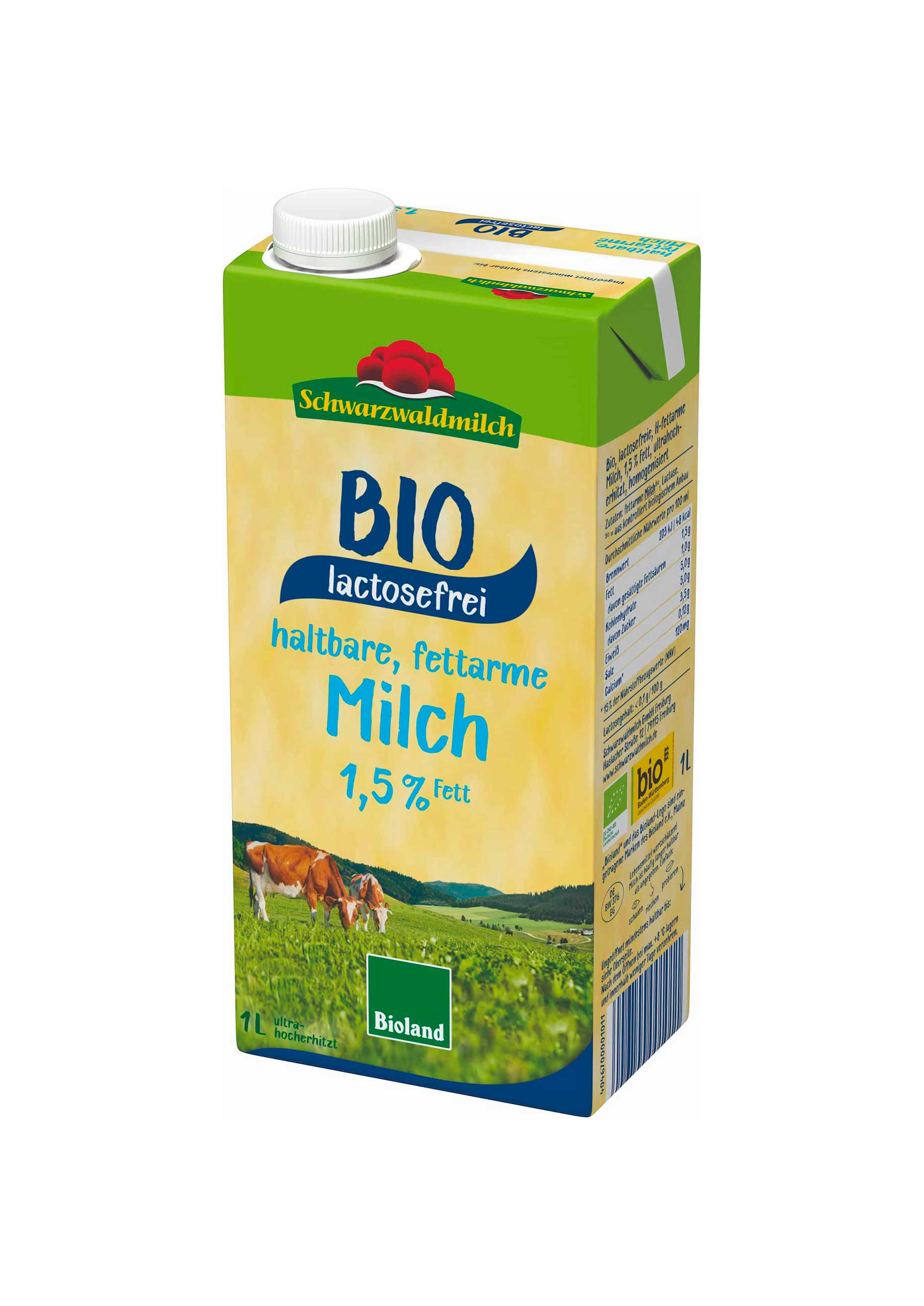 Leche semidesnatada 1,5% Sin Lactosa Bio Schwarzwaldmilch by Ekotrebol